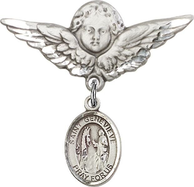 St. Genevieve Charm and Angel with Larger Wings Badge Pin