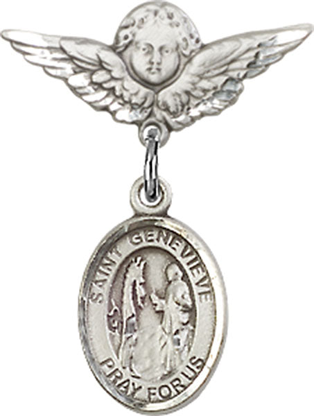 St. Genevieve Charm and Angel with Smaller Wings Badge Pin