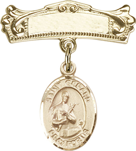 St. Gerard Charm and Arched Polished Engravable Badge Pin