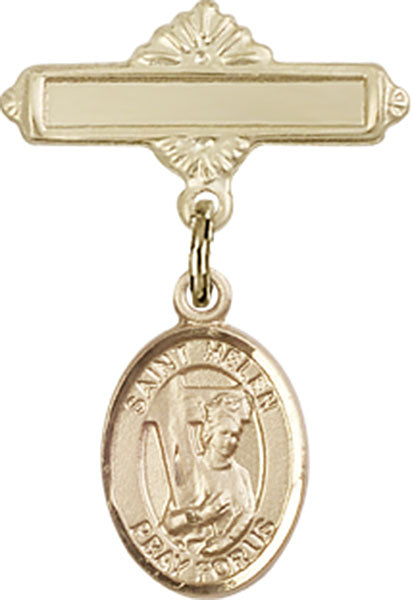St. Helen Charm and Polished Engravable Badge Pin
