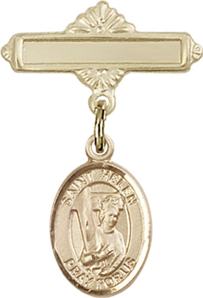 St. Helen Charm and Polished Engravable Badge Pin