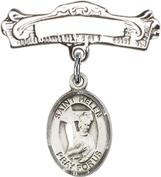 St. Helen Charm and Arched Polished Engravable Badge Pin