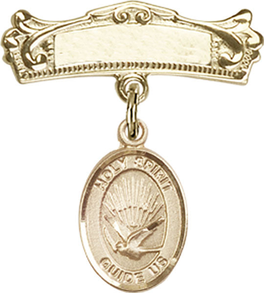 Holy Spirit Charm and Arched Polished Engravable Badge Pin