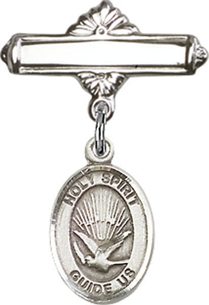 Holy Spirit Charm and Polished Engravable Badge Pin