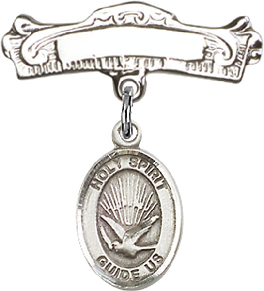 Holy Spirit Charm and Arched Polished Engravable Badge Pin
