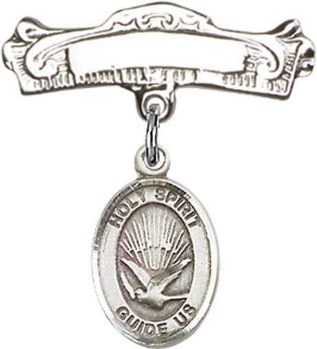 Holy Spirit Charm and Arched Polished Engravable Badge Pin