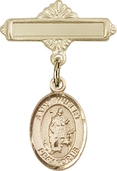 St. Hubert of Liege Charm and Polished Engravable Badge Pin