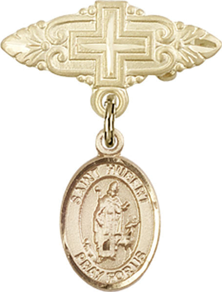 St. Hubert of Liege Charm and Badge Pin with Cross