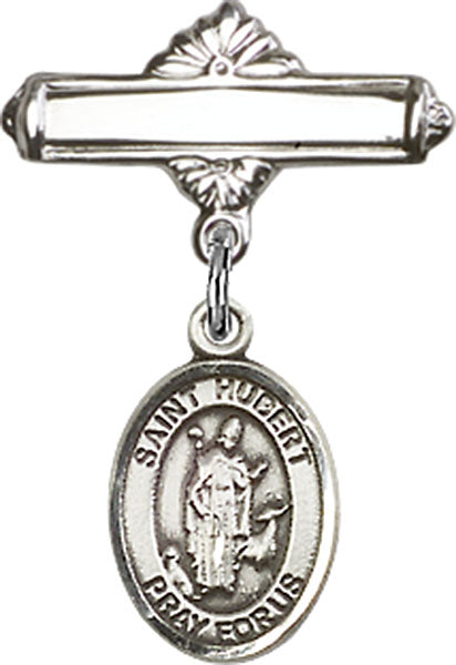 St. Hubert of Liege Charm and Polished Engravable Badge Pin