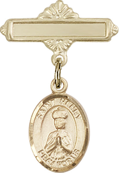 St. Henry II Charm and Polished Engravable Badge Pin