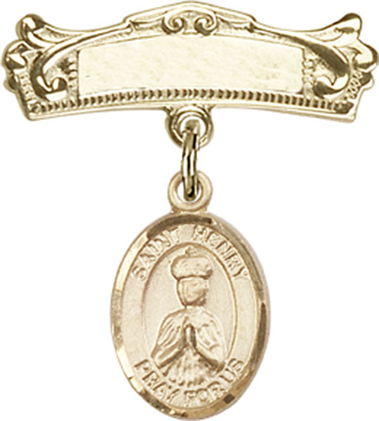 St. Henry II Charm and Arched Polished Engravable Badge Pin