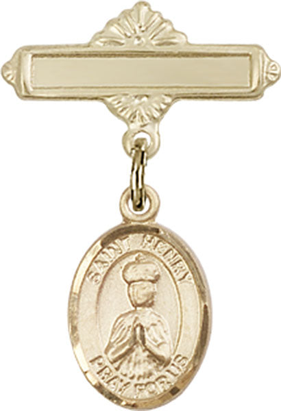 St. Henry II Charm and Polished Engravable Badge Pin
