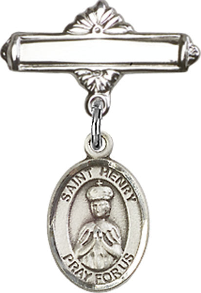 St. Henry II Charm and Polished Engravable Badge Pin