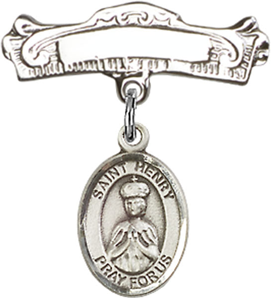 St. Henry II Charm and Arched Polished Engravable Badge Pin