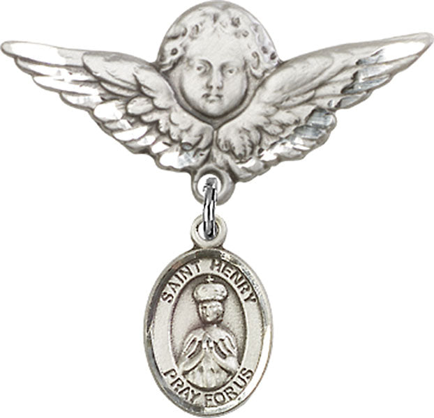 St. Henry II Charm and Angel with Larger Wings Badge Pin