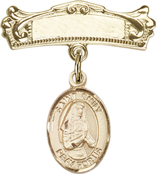 St. Emily de Vialar Charm and Arched Polished Engravable Badge Pin