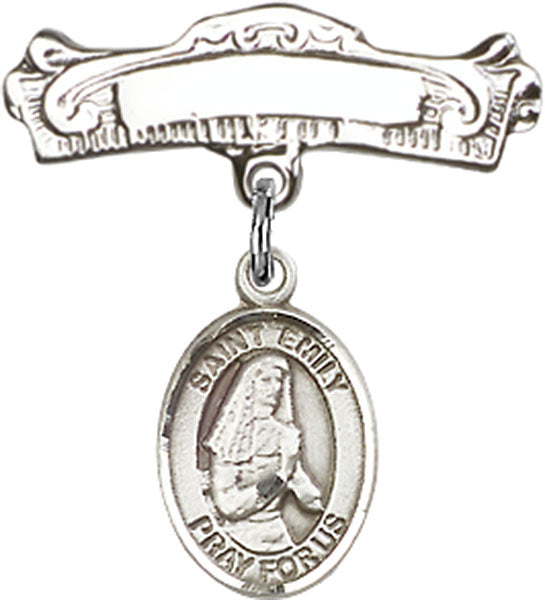 St. Emily de Vialar Charm and Arched Polished Engravable Badge Pin