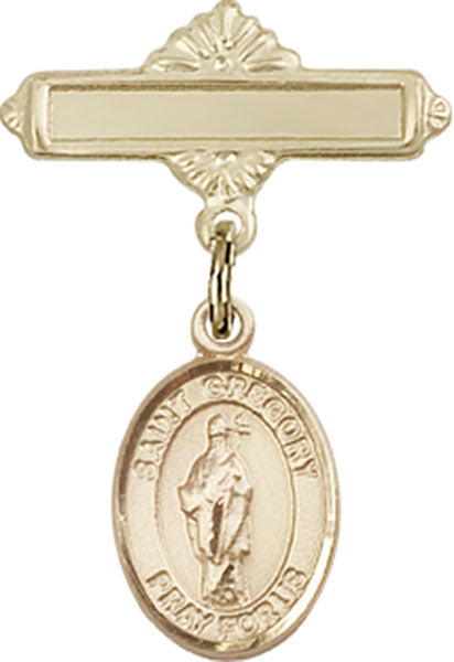 St. Gregory the Great Charm and Polished Engravable Badge Pin