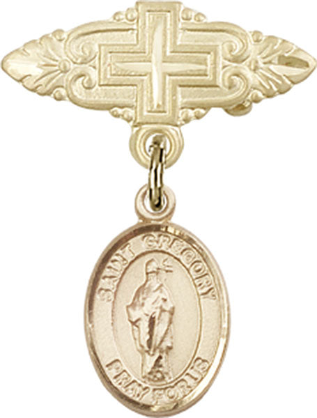 St. Gregory the Great Charm and Badge Pin with Cross