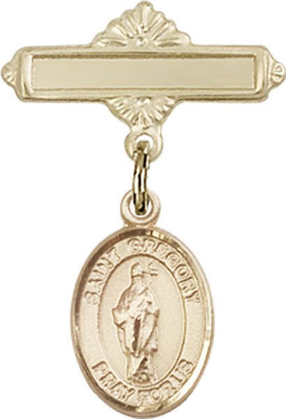 St. Gregory the Great Charm and Polished Engravable Badge Pin