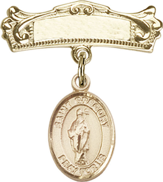 St. Gregory the Great Charm and Arched Polished Engravable Badge Pin
