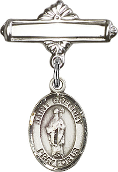 St. Gregory the Great Charm and Polished Engravable Badge Pin