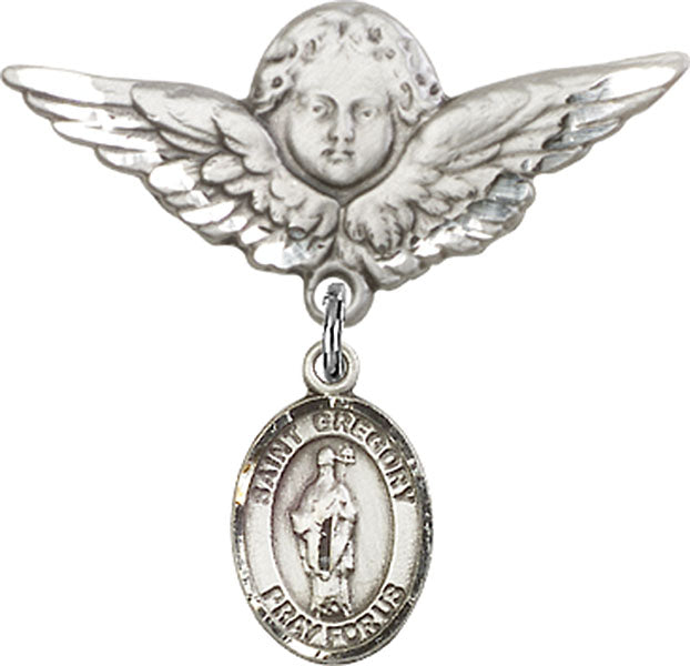 St. Gregory the Great Charm and Angel with Larger Wings Badge Pin