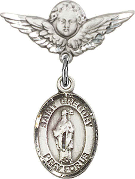 St. Gregory the Great Charm and Angel with Smaller Wings Badge Pin