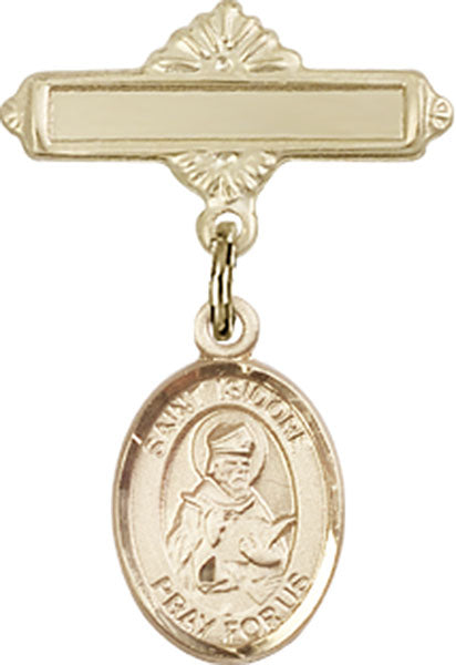 St. Isidore of Seville Charm and Polished Engravable Badge Pin