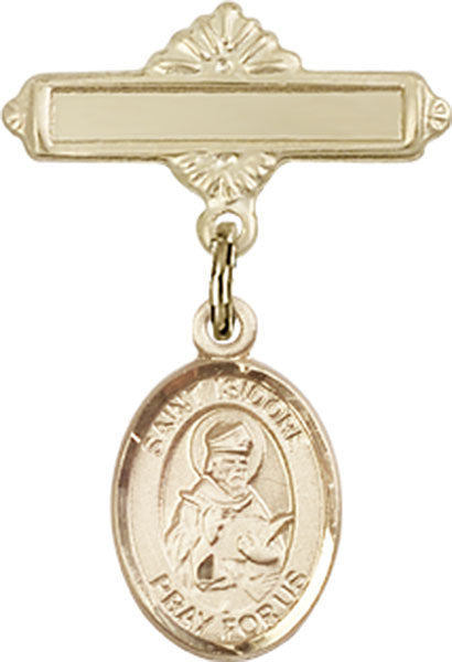 St. Isidore of Seville Charm and Polished Engravable Badge Pin