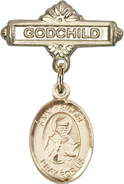 St. Isidore of Seville Charm and Godchild Badge Pin