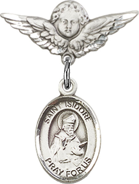 St. Isidore of Seville Charm and Angel with Smaller Wings Badge Pin
