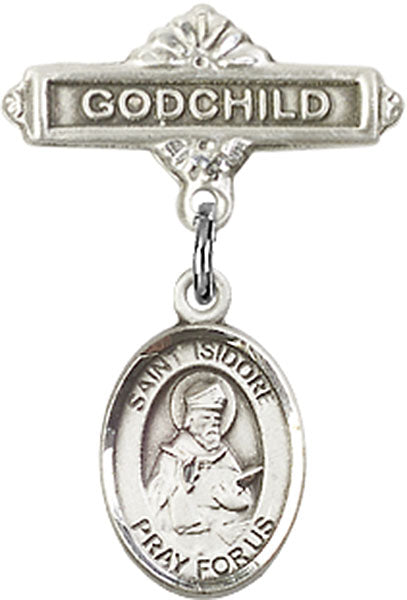 St. Isidore of Seville Charm and Godchild Badge Pin