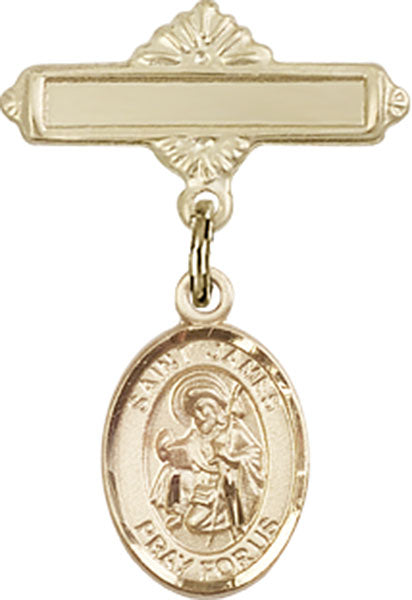St. James the Greater Charm and Polished Engravable Badge Pin