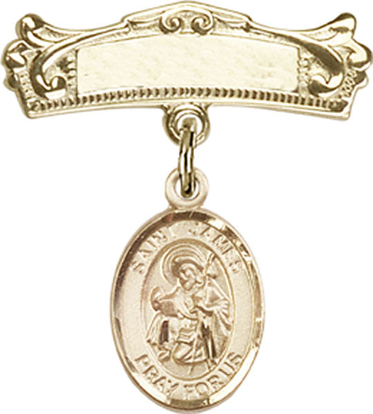 St. James the Greater Charm and Arched Polished Engravable Badge Pin
