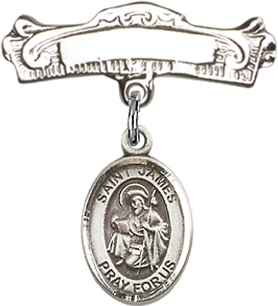 St. James the Greater Charm and Arched Polished Engravable Badge Pin
