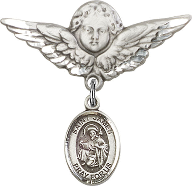St. James the Greater Charm and Angel with Larger Wings Badge Pin