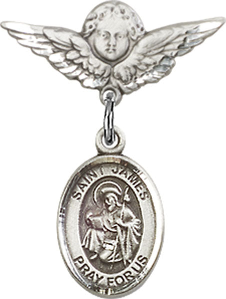 St. James the Greater Charm and Angel with Smaller Wings Badge Pin