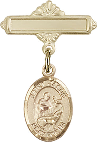 St. Jason Charm and Polished Engravable Badge Pin