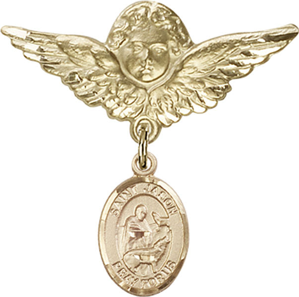 St. Jason Charm and Angel with Larger Wings Badge Pin