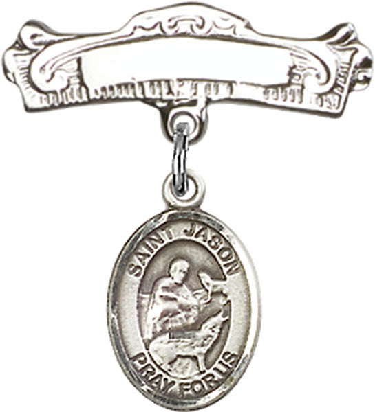 St. Jason Charm and Arched Polished Engravable Badge Pin
