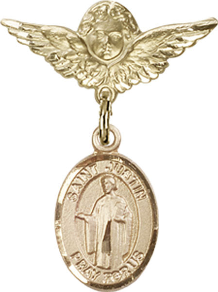 St. Justin Charm and Angel with Smaller Wings Badge Pin