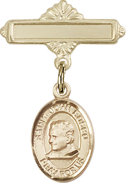 St. John Bosco Charm and Polished Engravable Badge Pin