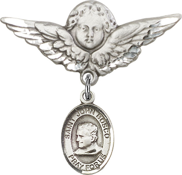 St. John Bosco Charm and Angel with Larger Wings Badge Pin