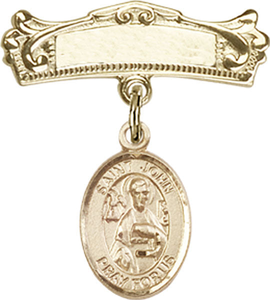 St. John the Apostle Charm and Arched Polished Engravable Badge Pin