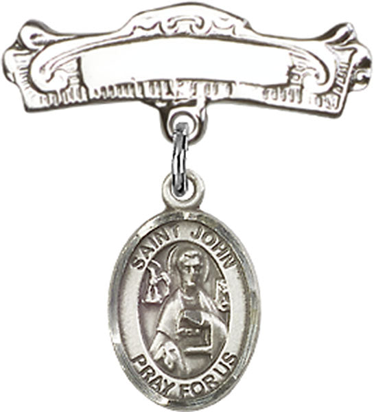 St. John the Apostle Charm and Arched Polished Engravable Badge Pin