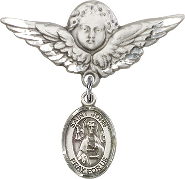 St. John the Apostle Charm and Angel with Larger Wings Badge Pin