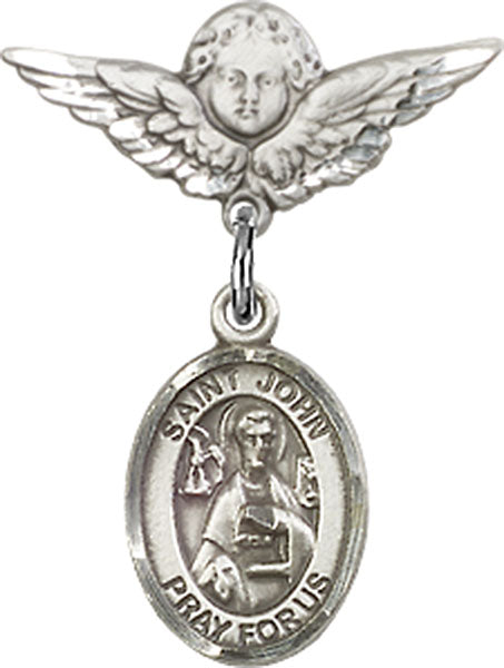 St. John the Apostle Charm and Angel with Smaller Wings Badge Pin