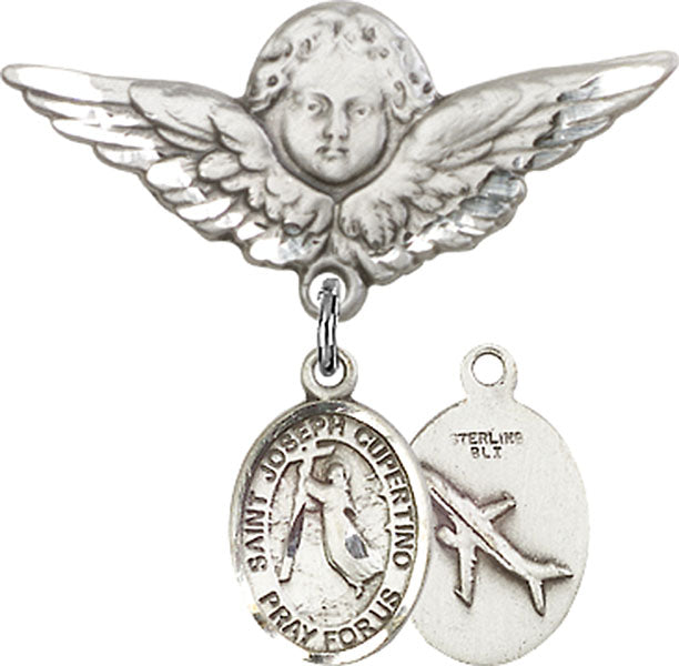 St. Joseph of Cupertino Charm and Angel with Larger Wings Badge Pin