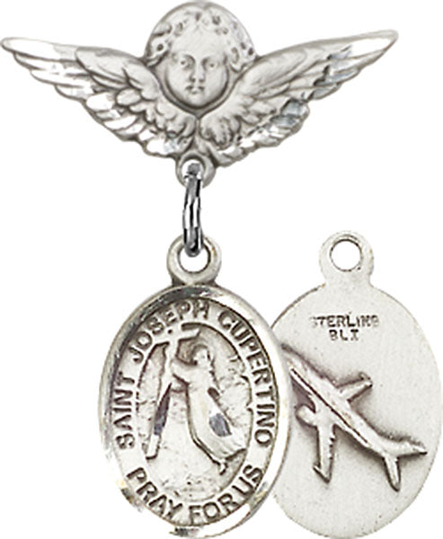 St. Joseph of Cupertino Charm and Angel with Smaller Wings Badge Pin